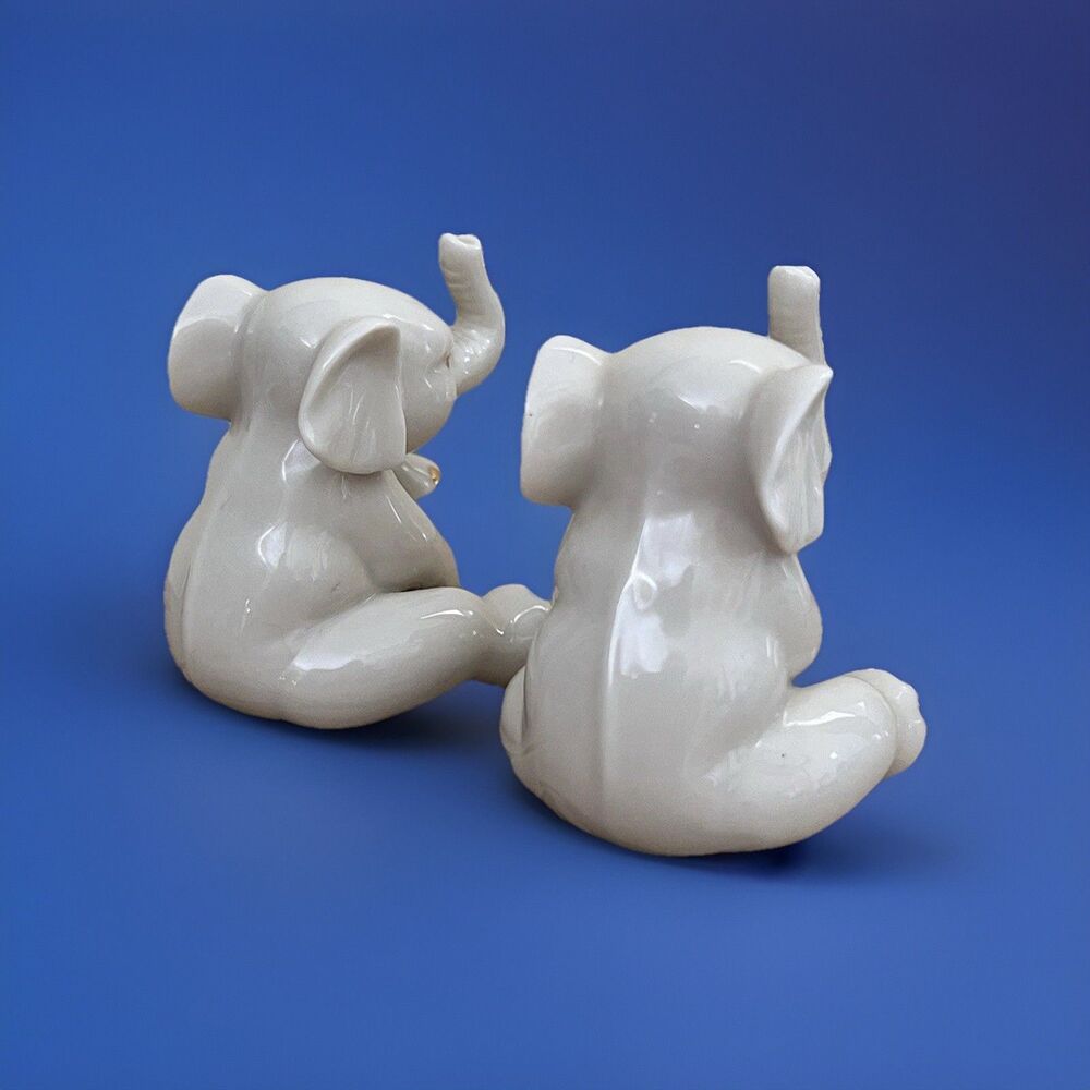 Lenox Elephants 24K Gold Trim Porcelain Figurines Trunk Up 2.5" Lot of 2 - Picture 8 of 12